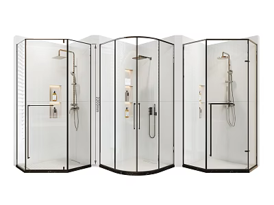 Modern Transparent Glass Shower Enclosures With Shower Heads And Control Panels 3d model
