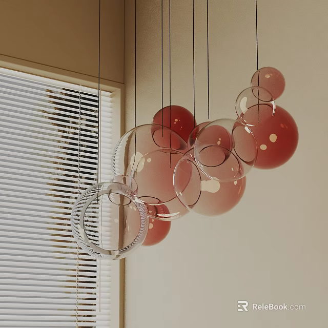Red And Transparent Spherical Modern Pendant Lights Hanging Indoor With Window Blinds 3d model 