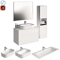 Modern Bathroom Washbasin Design With White Cabinet Mirror Faucet And Storage