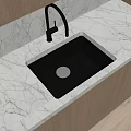 Elegant Stainless Steel Kitchen Sink With Marble Countertop Black Faucet And Wooden Cabinets