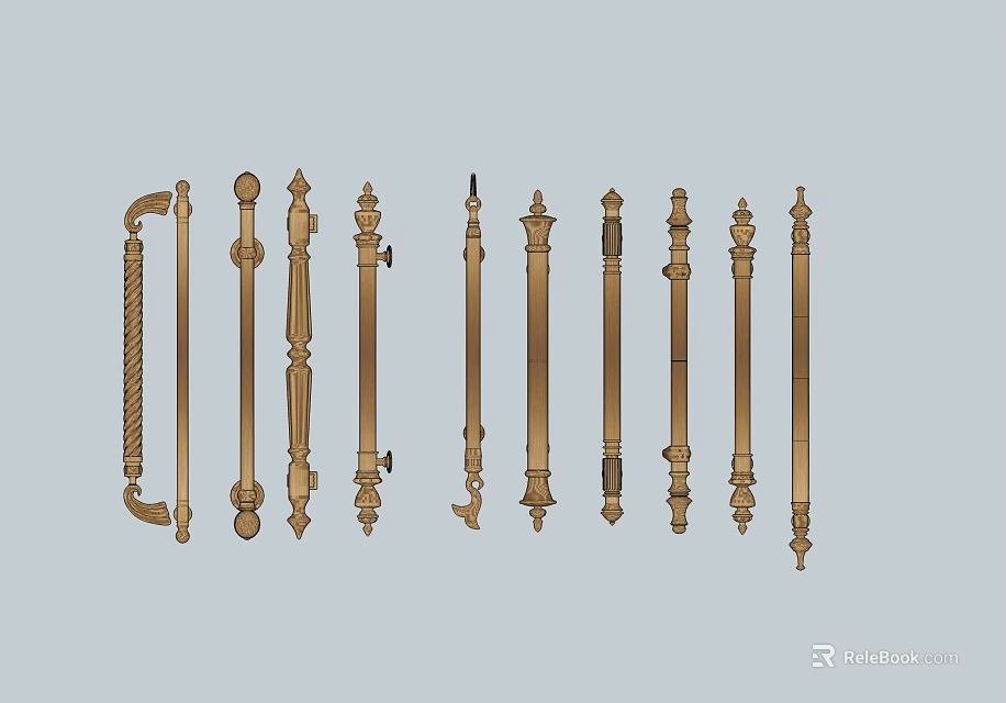 Elegant Brass Cabinet Handles With Various Intricate Design Styles For Kitchen Furniture 3d model 