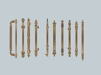 Elegant Brass Cabinet Handles With Various Intricate Design Styles For Kitchen Furniture 3d model