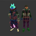 Game Movie Characters Featuring Wolf Head And Helmeted Figure In Tactical Dark Blue Outfits