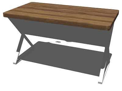 Simple Wooden Desk With Metal Frame And Lower Storage Shelf 3d model