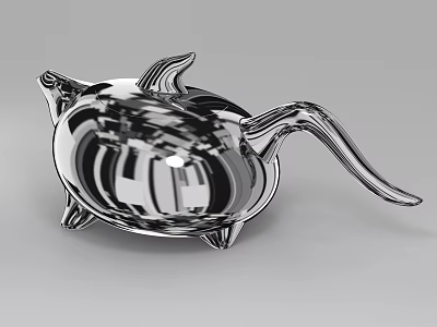 Shiny Silver Teapot With Unique Curved Spout And Reflective Metallic Surface 3d model