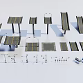 Diverse Public Facilities Components Including Platforms Street Lamps Pavements And Benches