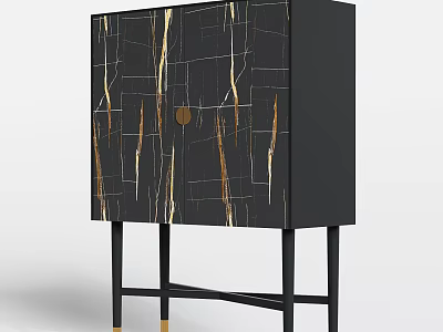 Modern Entryway Cabinet Sideboard With Black Frame Marble Pattern Doors And Gold Accents 3d model