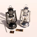 Vintage Oil Lamps In Black And Silver Design With Matchsticks And Matchboxes