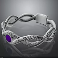 Elegant Silver Bracelet with Braided Design Purple Gem and Sparkling Diamonds