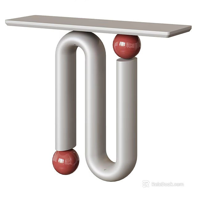 Minimalist Console Table With Silver Metallic Frame And Red Decorative Balls 3d model