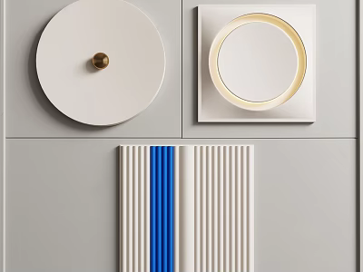 Modern Wall Decor with Circular White Gold Accent Square Illuminated and Striped Blue Vertical Patterns 3d model