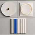 Modern Wall Decor with Circular White Gold Accent Square Illuminated and Striped Blue Vertical Patterns