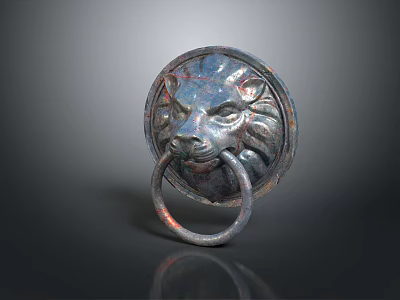 Classic Metal Lion Head Door Knocker With Detailed Craftsmanship And Circular Ring Design 3d model