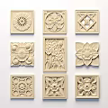 Decorative Wooden Carved Panels With Various Floral And Geometric Patterns In Multiple Shapes