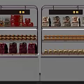 Retail Display Shelves with Various Packaged Food Bottled Items and Bagged Products