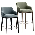 Modern Blue And Green Velvet Bar Stools With Armrests Tall Legs And Footrests