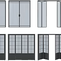 Various Interior Door Styles With Black Frames And Lattice Glass Panels 3d model