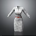 Stylish Women's White Blouse With Red Buttons And Red Belt Paired With Plaid Pattern Skirt