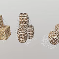 Decorative Ornament Set With Net Wrapped Wooden Boxes And Barrels