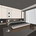 Modern Bedroom Interior Design With Leather Bed Wall Art And City View Windows