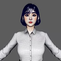 Woman in White Shirt and Black Skirt with Arms Outstretched Standing Pose