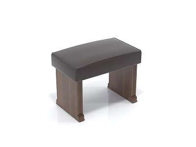 Modern Stool With Black Padded Seat And Wooden Legs For Indoor Use 3d model