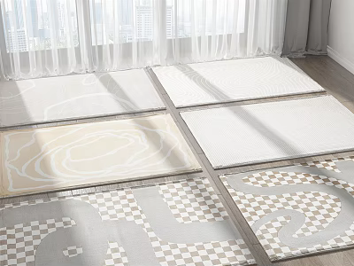 Square Rugs with Various Patterns in Neutral Tones for Modern Living Room Interior Decor 3d model