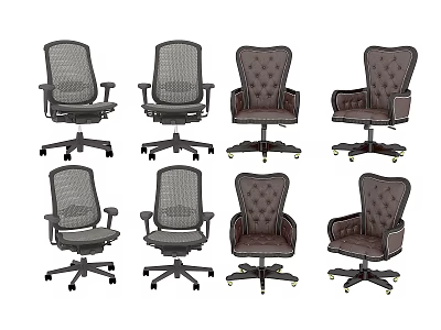 Ergonomic Mesh And Leather Office Chair Collection With Swivel Base And Modern Design Features 3d model