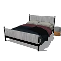 Modern Double Bed With White Headboard Black Frame Two Pillows Dark Bedding And Side Table 3d model