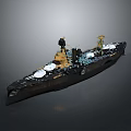 3D Model Warship Military Design With Black Yellow Hull And Detailed Turrets