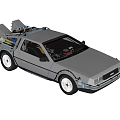 Gray DeLorean Car With Gull Wing Doors And Roof Mounted Equipment