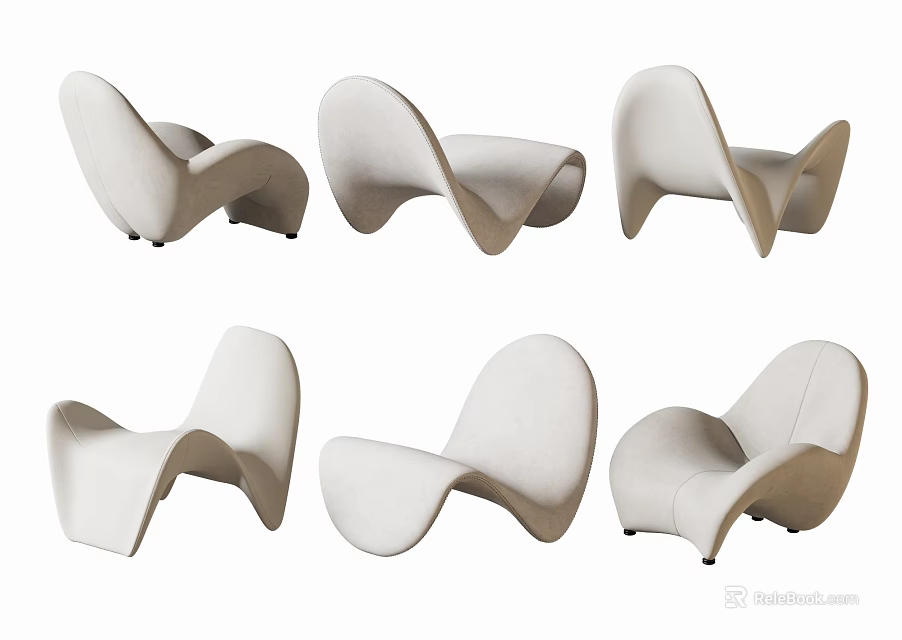 Modern Leisure Chairs with Curved Streamlined Design Light Beige Upholstery and Multiple Angles 3d model 