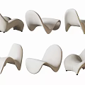 Modern Leisure Chairs with Curved Streamlined Design Light Beige Upholstery and Multiple Angles