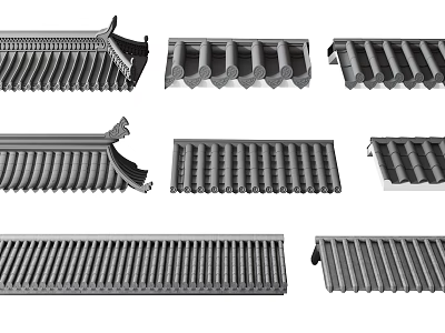 Traditional Roof Construction Components In Gray With Various Designs And Shapes 3d model