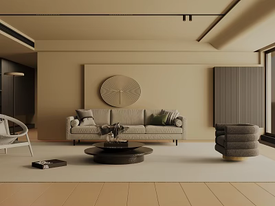 Modern Living Room Interior Design With Neutral Sofa Coffee Table And Decorative Wall Art 3d model