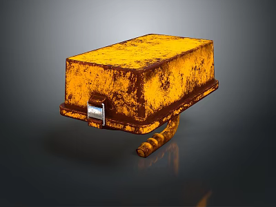 Rusty Yellow Storage Box With Small Label And Curved Pipe For Daily Use 3d model