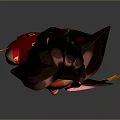 3D Female Character With Black Pink Hair Red Face Paint Red Outfit And Yellow Stars