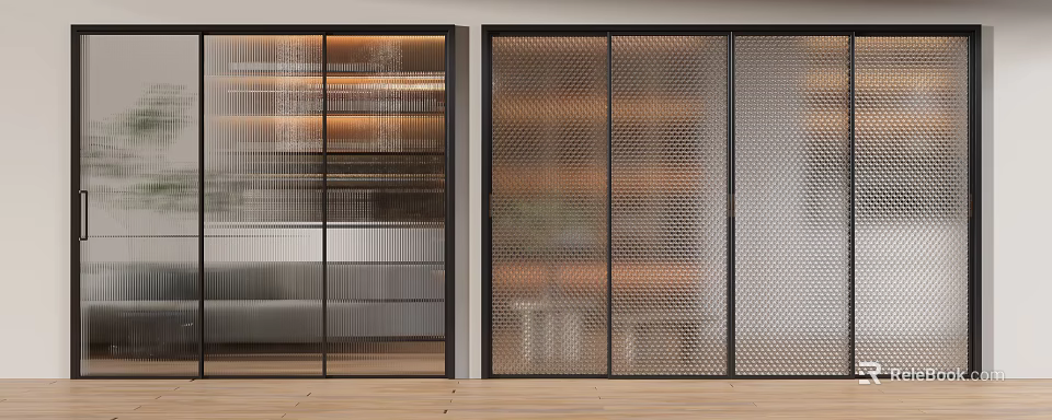 Modern Glass Sliding Doors With Metal Frame For Interior Home Space Design 3d model 