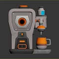 Modern Gray Orange Kitchen Coffee Machine With Water Tank And Two Cups Design 3d model