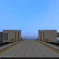 Modern Entrance Gate Between High Rise Buildings With Glass Curtain Walls And Paved Ground