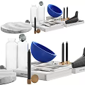 Decorative Ornament Set With Marble Tray Glass Vases Blue Bowl Candles And Books
