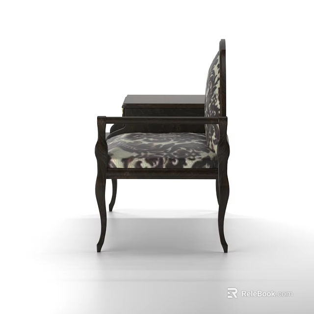 Stylish Leisure Chair With Wooden Frame Patterned Fabric Seat Armrests And Delicate Legs 3d model 