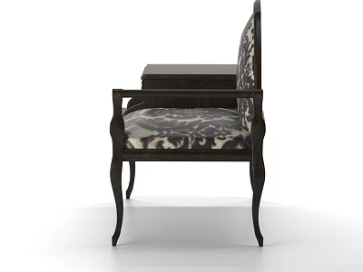 Stylish Leisure Chair With Wooden Frame Patterned Fabric Seat Armrests And Delicate Legs 3d model