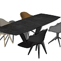 Modern Dining Table Set With Black Geometric Base And Leather Chairs In Brown Beige