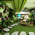Natural Themed Indoor Playground With Green Plants Stepping Stones And Wooden Hives