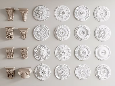 Decorative Architectural Components Corbels And Ceiling Medallions With Ornate White Beige Designs 3d model