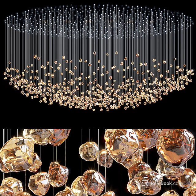 Modern Luxurious Chandelier Design With Transparent Crystal Beads And Hanging Pendants 3d model 