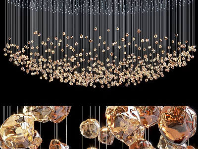Modern Luxurious Chandelier Design With Transparent Crystal Beads And Hanging Pendants 3d model