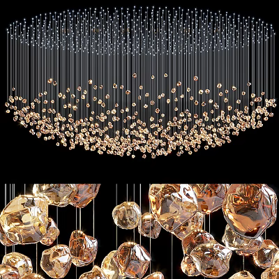 Modern Luxurious Chandelier Design With Transparent Crystal Beads And Hanging Pendants 3d model