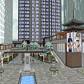 Modern Commercial Complex With High Rise Buildings Plaza Footbridge Trees And Fountain